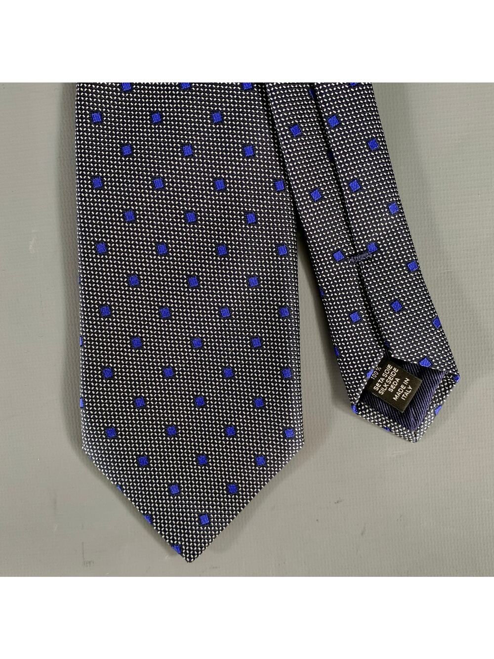 ERMENEGILDO ZEGNA Size Grey Navy Geometric Silk Tie